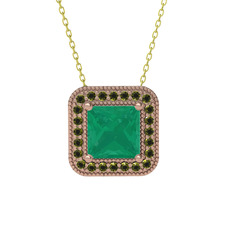 Esinti Kare Kolye - Kök zümrüt ve peridot 8 ayar rose altın kolye (40 cm gümüş rolo zincir) #1cvdcil