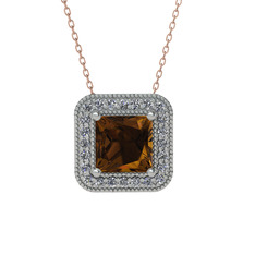 Esinti Kare Kolye - Dumanlı kuvars ve swarovski 14 ayar beyaz altın kolye (40 cm gümüş rolo zincir) #1cwoyqx
