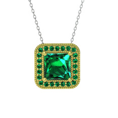 Esinti Kare Kolye - Yeşil kuvars 8 ayar altın kolye (40 cm beyaz altın rolo zincir) #1d0s619