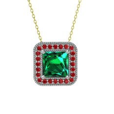 Yeşil kuvars ve garnet 18 ayar beyaz altın kolye (40 cm altın rolo zincir)