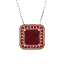 Kök yakut ve garnet 925 ayar rose altın kaplama gümüş kolye (40 cm beyaz altın rolo zincir)