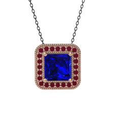 Esinti Kare Kolye - Lab safir ve kök yakut 14 ayar rose altın kolye (40 cm gümüş rolo zincir) #1ex2m2o