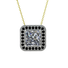 Esinti Kare Kolye - Beyaz zirkon ve siyah zirkon 14 ayar beyaz altın kolye (40 cm altın rolo zincir) #1f4mxz7