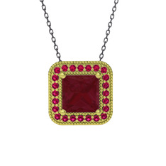 Kök yakut ve rodolit garnet 18 ayar altın kolye (40 cm gümüş rolo zincir)