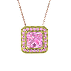 Esinti Kare Kolye - Pembe kuvars 18 ayar altın kolye (40 cm rose altın rolo zincir) #1frspzx