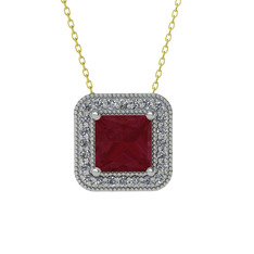 Esinti Kare Kolye - Kök yakut ve swarovski 18 ayar beyaz altın kolye (40 cm altın rolo zincir) #1fvvssw