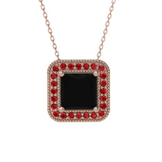 Esinti Kare Kolye - Siyah zirkon ve garnet 18 ayar rose altın kolye (40 cm rose altın rolo zincir) #1g2mq77