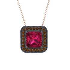 Rodolit garnet ve dumanlı kuvars 925 ayar siyah rodyum kaplama gümüş kolye (40 cm gümüş rolo zincir)