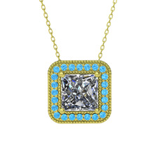 Esinti Kare Kolye - Swarovski ve akuamarin 8 ayar altın kolye (40 cm altın rolo zincir) #1gumlou