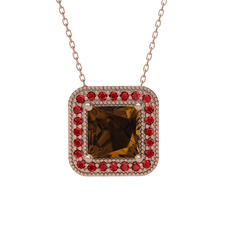 Esinti Kare Kolye - Dumanlı kuvars ve garnet 925 ayar rose altın kaplama gümüş kolye (40 cm gümüş rolo zincir) #1h0o1ki