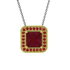 Kök yakut ve garnet 8 ayar altın kolye (40 cm gümüş rolo zincir)