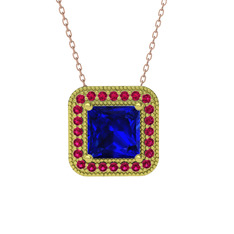 Esinti Kare Kolye - Lab safir ve rodolit garnet 925 ayar altın kaplama gümüş kolye (40 cm rose altın rolo zincir) #1i0hoxq