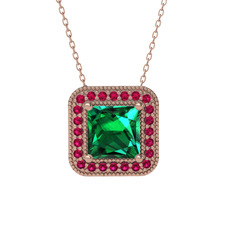 Esinti Kare Kolye - Yeşil kuvars ve rodolit garnet 14 ayar rose altın kolye (40 cm rose altın rolo zincir) #1i488ck