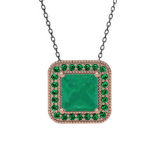 Kök zümrüt ve yeşil kuvars 925 ayar rose altın kaplama gümüş kolye (40 cm gümüş rolo zincir)