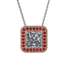 Swarovski ve garnet 14 ayar rose altın kolye (40 cm gümüş rolo zincir)