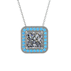 Esinti Kare Kolye - Swarovski ve akuamarin 14 ayar beyaz altın kolye (40 cm beyaz altın rolo zincir) #1in4lhq