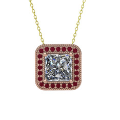 Swarovski ve kök yakut 14 ayar rose altın kolye (40 cm altın rolo zincir)