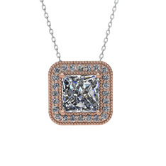 Esinti Kare Kolye - Swarovski ve pırlanta 14 ayar rose altın kolye (0.264 karat, 40 cm beyaz altın rolo zincir) #1k5fyme