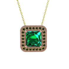 Esinti Kare Kolye - Yeşil kuvars ve peridot 8 ayar rose altın kolye (40 cm gümüş rolo zincir) #1kvktgh