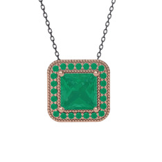 Esinti Kare Kolye - Kök zümrüt 14 ayar rose altın kolye (40 cm gümüş rolo zincir) #1l15j0l