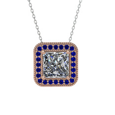 Swarovski ve lab safir 18 ayar rose altın kolye (40 cm beyaz altın rolo zincir)