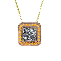 Esinti Kare Kolye - Swarovski ve sitrin 8 ayar rose altın kolye (40 cm altın rolo zincir) #1mc3t9x