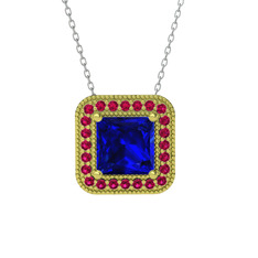 Esinti Kare Kolye - Lab safir ve rodolit garnet 8 ayar altın kolye (40 cm beyaz altın rolo zincir) #1ms7se9