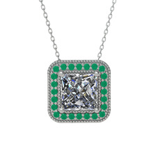 Esinti Kare Kolye - Swarovski ve kök zümrüt 14 ayar beyaz altın kolye (40 cm beyaz altın rolo zincir) #1mwg7oi