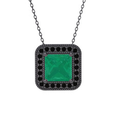 Esinti Kare Kolye - Kök zümrüt ve siyah zirkon 925 ayar siyah rodyum kaplama gümüş kolye (40 cm gümüş rolo zincir) #1n7fbu9