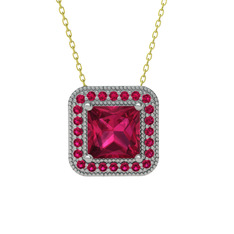 Esinti Kare Kolye - Rodolit garnet 8 ayar beyaz altın kolye (40 cm altın rolo zincir) #1nd7djz