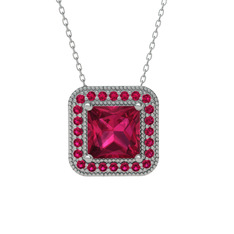 Esinti Kare Kolye - Rodolit garnet 18 ayar beyaz altın kolye (40 cm beyaz altın rolo zincir) #1ngdfyj
