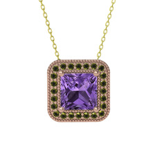 Esinti Kare Kolye - Ametist ve peridot 8 ayar rose altın kolye (40 cm altın rolo zincir) #1nhy9c3
