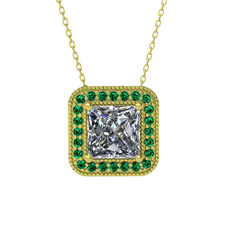 Esinti Kare Kolye - Swarovski ve yeşil kuvars 14 ayar altın kolye (40 cm altın rolo zincir) #1no337j