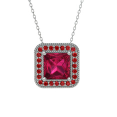 Esinti Kare Kolye - Rodolit garnet ve garnet 18 ayar beyaz altın kolye (40 cm gümüş rolo zincir) #1ohsvn2