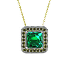 Yeşil kuvars ve peridot 18 ayar beyaz altın kolye (40 cm altın rolo zincir)