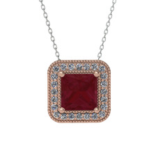 Esinti Kare Kolye - Kök yakut ve swarovski 14 ayar rose altın kolye (40 cm beyaz altın rolo zincir) #1otlacc