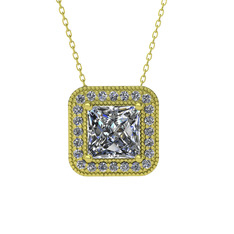 Beyaz zirkon ve pırlanta 8 ayar altın kolye (0.264 karat, 40 cm altın rolo zincir)