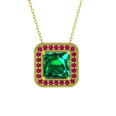 Esinti Kare Kolye - Yeşil kuvars ve rodolit garnet 925 ayar altın kaplama gümüş kolye (40 cm altın rolo zincir) #1oys7iv