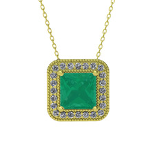 Esinti Kare Kolye - Kök zümrüt ve pırlanta 925 ayar altın kaplama gümüş kolye (0.264 karat, 40 cm altın rolo zincir) #1p37cuf