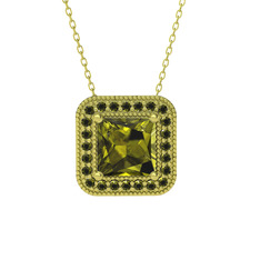 Esinti Kare Kolye - Peridot 8 ayar altın kolye (40 cm altın rolo zincir) #1p906p1