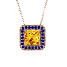 Esinti Kare Kolye - Sitrin ve lab safir 14 ayar rose altın kolye (40 cm rose altın rolo zincir) #1pjuooe