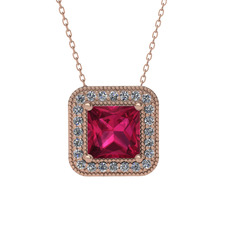 Esinti Kare Kolye - Rodolit garnet ve pırlanta 8 ayar rose altın kolye (0.264 karat, 40 cm rose altın rolo zincir) #1pni546