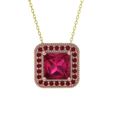 Rodolit garnet ve kök yakut 14 ayar rose altın kolye (40 cm altın rolo zincir)