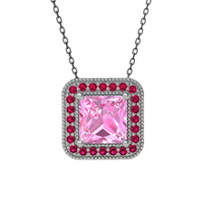 Esinti Kare Kolye - Pembe kuvars ve rodolit garnet 925 ayar gümüş kolye (40 cm gümüş rolo zincir) #1q5lvqu