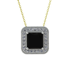 Siyah zirkon ve swarovski 18 ayar beyaz altın kolye (40 cm gümüş rolo zincir)