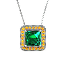 Esinti Kare Kolye - Yeşil kuvars ve sitrin 14 ayar beyaz altın kolye (40 cm beyaz altın rolo zincir) #1qw7llo