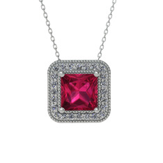 Esinti Kare Kolye - Rodolit garnet ve swarovski 8 ayar beyaz altın kolye (40 cm beyaz altın rolo zincir) #1rbytym