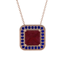 Kök yakut ve lab safir 18 ayar rose altın kolye (40 cm rose altın rolo zincir)