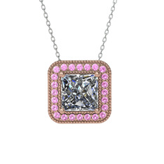 Esinti Kare Kolye - Swarovski ve pembe kuvars 8 ayar rose altın kolye (40 cm beyaz altın rolo zincir) #1ugu5jl