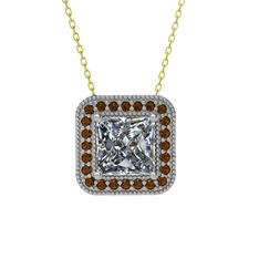 Esinti Kare Kolye - Swarovski ve dumanlı kuvars 18 ayar beyaz altın kolye (40 cm altın rolo zincir) #1vrt78i